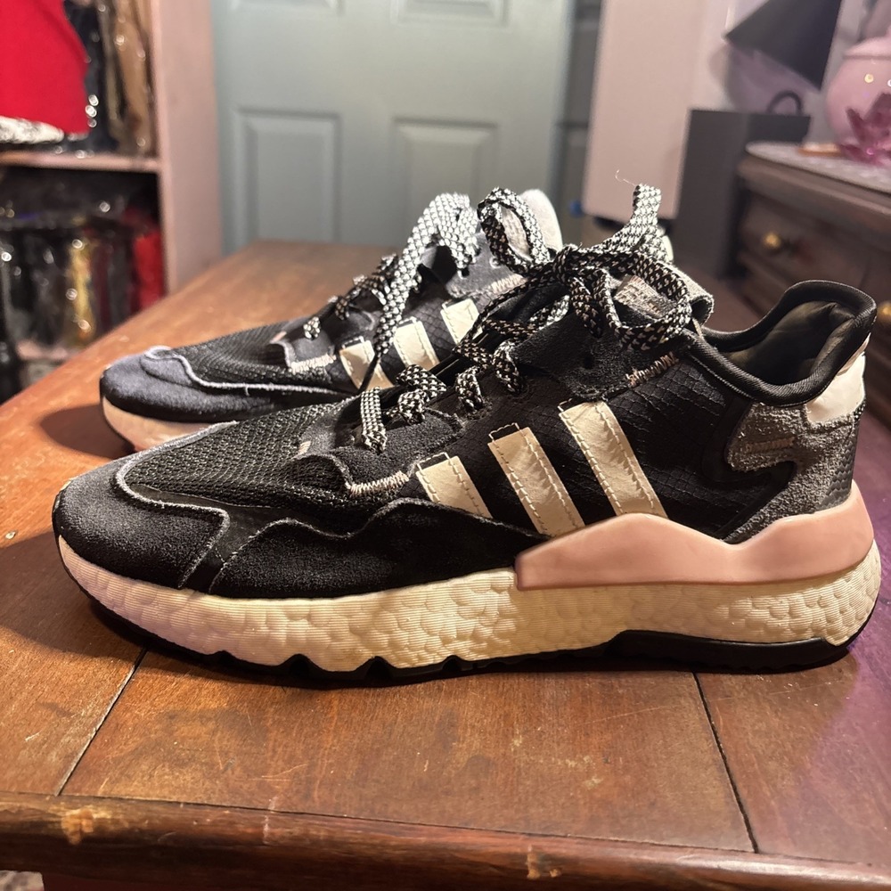 Adidas Nite Jogger Woman's Pink And Black Sneakers Sz 7.5